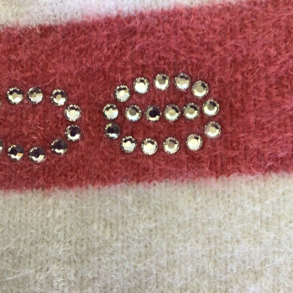 BEBE STRIPED FUZZY ANGORA SWEATER SMALL BELLINI/WHITE SMALL - Picture 13 of 15